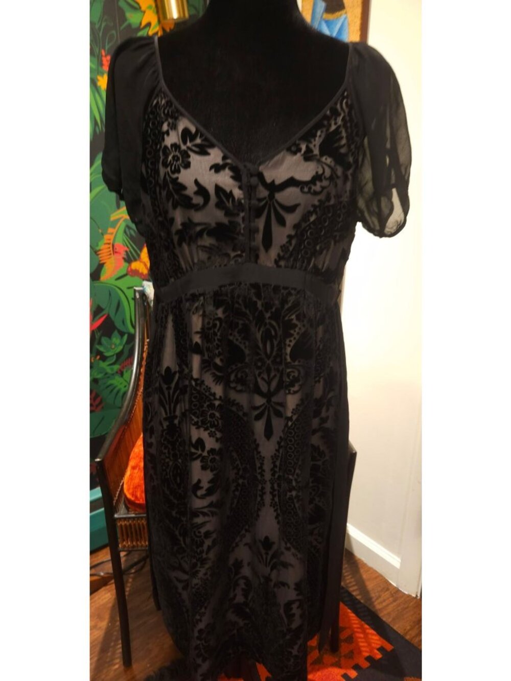 Mimi Maternity Black & Gray Velvet Burnout Dress Medium